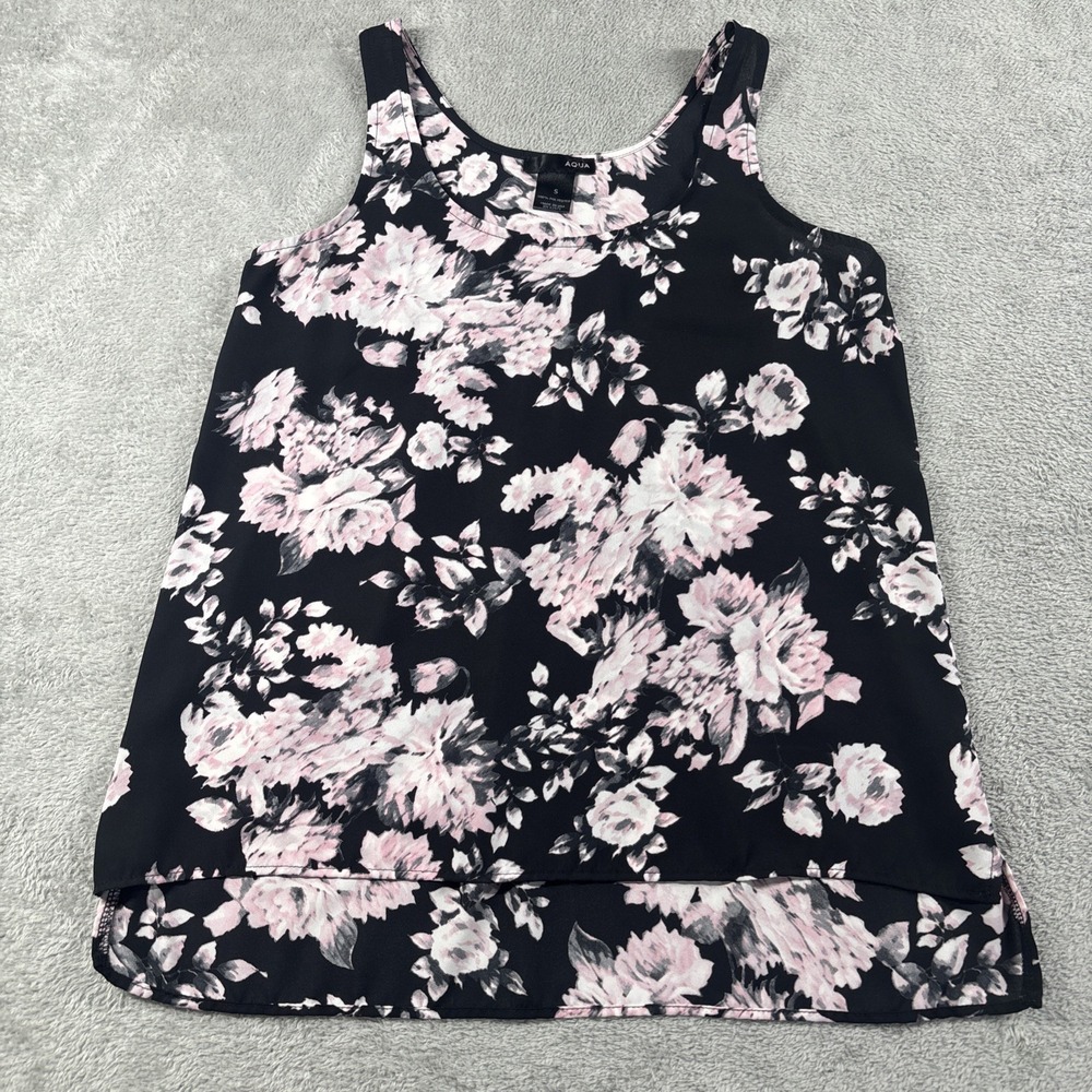 Aqua Women's Black And Pink Floral Tank‎ Top Shirt Size Small